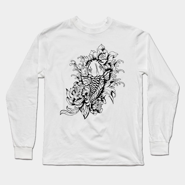 Betta Fish Flower Lineart Long Sleeve T-Shirt by Marciano Graphic